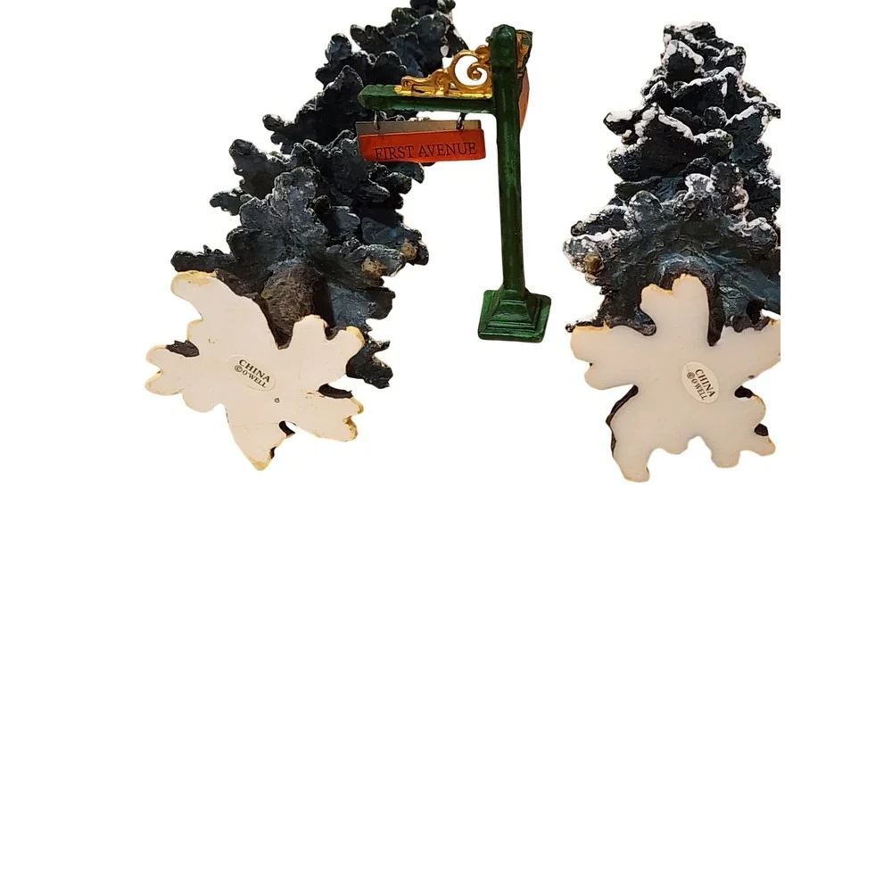 OWELL Christmas Village Trees Figurines‎ Set w/ First Avenue Sign Holiday Rear